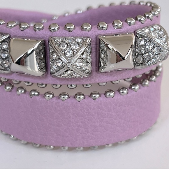 NWT Juicy Couture Lilac Leather Double Wrap Pyramid Stud Bracelet - Picture 8 of 10